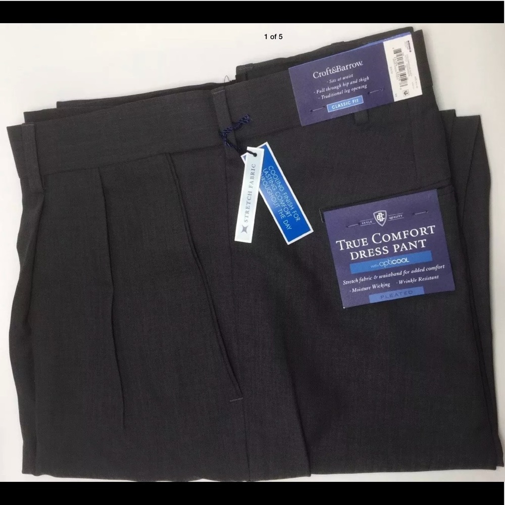 Croft & Barrow 34x32 36x32 Pleated Gray Pants NWT